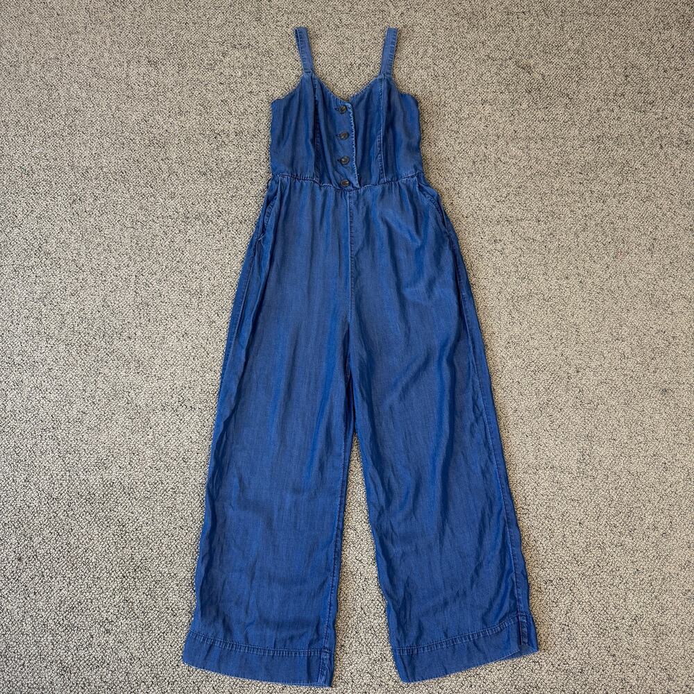 Lauren Conrad Button Down Lyocell Straight Leg Blue Jumpsuit US Womens S - Picture 2 of 9